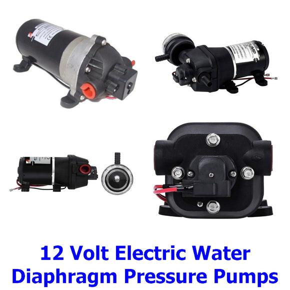 12 Volt Electric Diaphragm Water Pressure Pumps. A collection of quality Millers Falls TWM 12 volt electric diaphragm water pressure pumps to provide running water for your RV, caravan, camper, boat or building site.