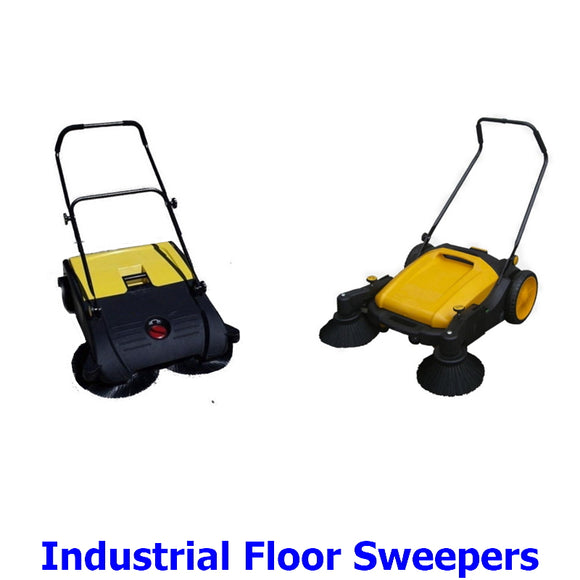 Industrial Floor Sweepers. A collection of manual industrial wet and dry floor sweepers to keep workplace and sports court floors clean, dry and safe.