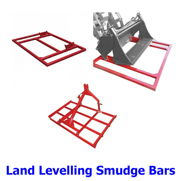 Land Levelling Smudge Bars. A collection of quality steel levelling smudge bars to suit tractors and machines with 4 in 1 buckets for farmers, landscapers and property owners.
