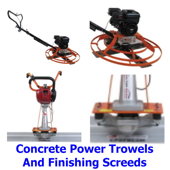 Concrete Power Trowels and Finishing Screeds. A collection of quality Millers Falls concrete finishing trowels and screeds to make the concretors' job much quicker and easier.