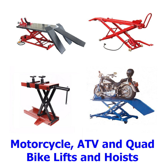Motorcycle, ATV, Quad Bike Hoist lifts. A collection of top quality hoists and lifts designed to make life for owners and repairers of motorcycles,ATVs, quad bikes etc. much safer and easier than ever before