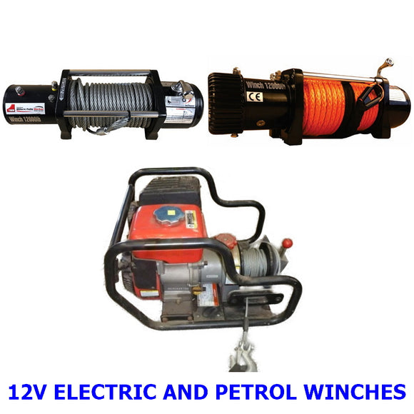 Winches. A collection of quality Millers Falls TWM12V and petrol recovery winches for all kinds of 4x4 and truck applications.