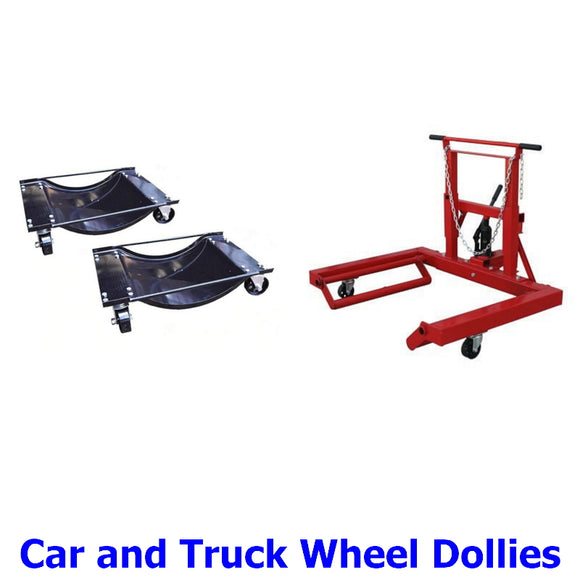 Wheel Dollies for Cars and Trucks. A collection of wheel dollies to make moving and storage of cars in limited space easier than ever before and take the effort out of changing dual and single wheels and tyres on heavy commercial vehicles.
