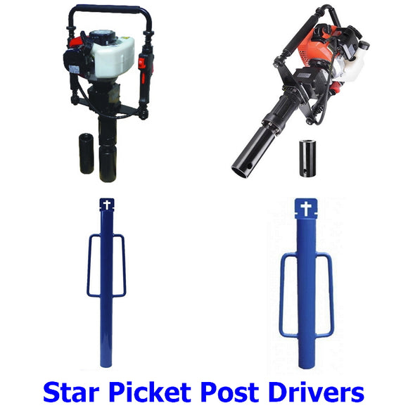 Star Picket Post Drivers. A collection of quality Millers Falls TWM manual and petrol driven star picket post drivers, rammers or pounders to take the time, effort and injury out of driving fence posts into the ground.