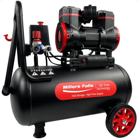 Millers Falls 900W 1.2HP 24 Litre Oil-Free Air Compressor Low Maintenance Quiet Direct Drive #ACOF900W24L 1